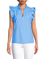 Klaudie Poplin Sleeveless Ruffled Top