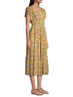 Kendall Floral Flutter-Sleeve Midi-Dress