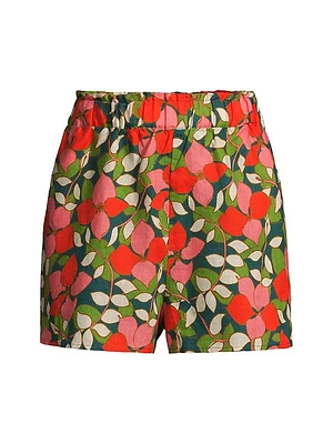 Lucy Floral High-Waisted Linen Shorts