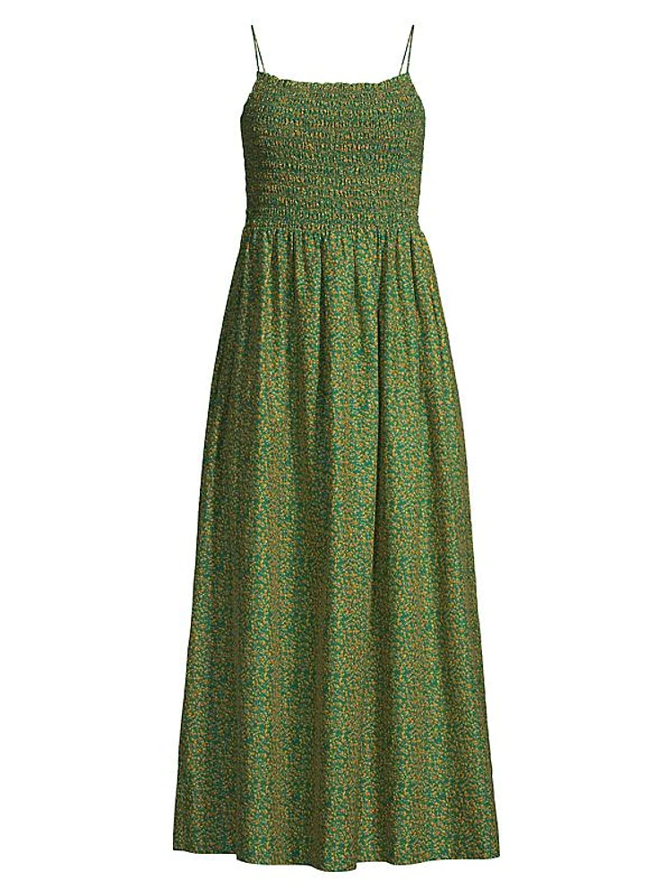 Carmen Smocked Cotton & Silk Midi-Dress