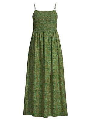 Carmen Smocked Cotton & Silk Midi-Dress