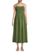 Carmen Smocked Cotton & Silk Midi-Dress