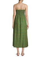 Carmen Smocked Cotton & Silk Midi-Dress