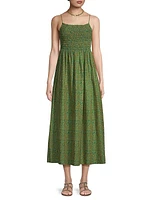 Carmen Smocked Cotton & Silk Midi-Dress