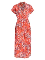 Elasticized Floral Midi-Dress