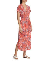 Elasticized Floral Midi-Dress