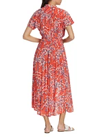 Elasticized Floral Midi-Dress