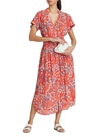 Elasticized Floral Midi-Dress