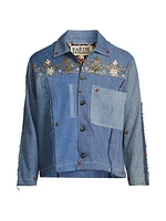 Sequin-Embroidered Denim Trucker Jacket