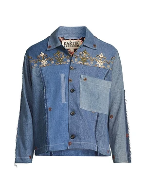 Sequin-Embroidered Denim Trucker Jacket