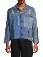 Sequin-Embroidered Denim Trucker Jacket