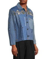 Sequin-Embroidered Denim Trucker Jacket