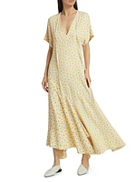 Daisy Print V-Neck Maxi Dress