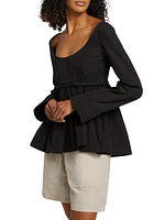 Long-Sleeve Cotton Corset Top