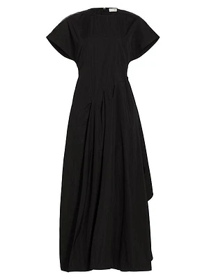 Short-Sleeve Side Wrap Midi Dress