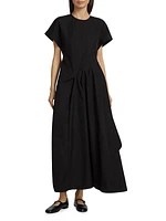 Short-Sleeve Side Wrap Midi Dress