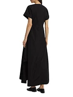 Short-Sleeve Side Wrap Midi Dress