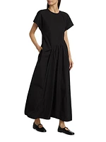 Short-Sleeve Side Wrap Midi Dress