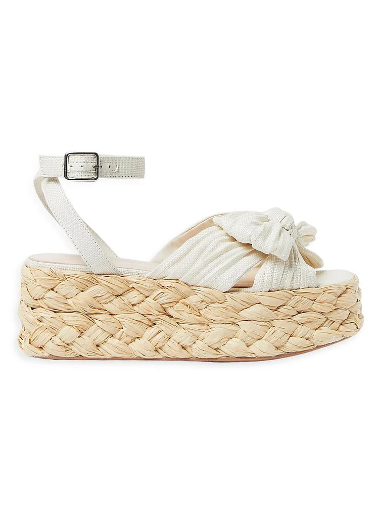 Gaby 70MM Bow-Detailed Raffia Flatform Espadrille Sandals