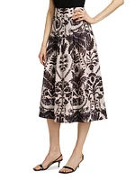 Frankie Damask Linen Midi-Skirt