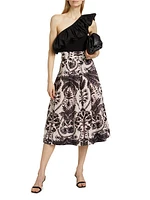 Frankie Damask Linen Midi-Skirt