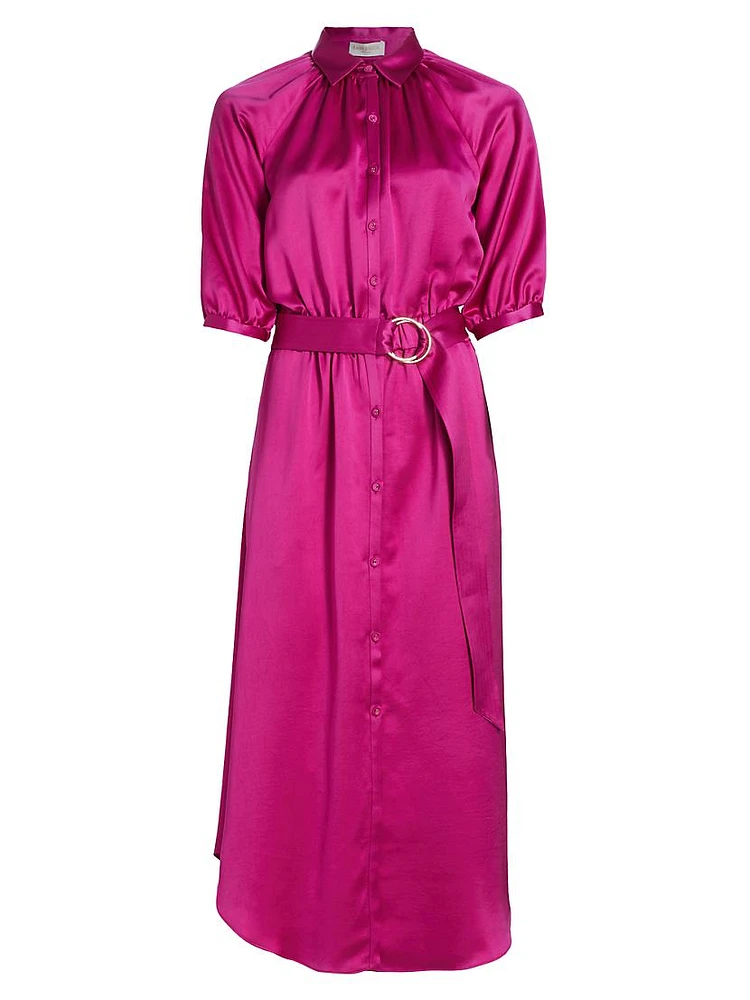 Janiyah Satin Belted Midi-Shirtdress