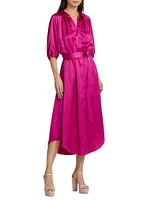 Janiyah Satin Belted Midi-Shirtdress