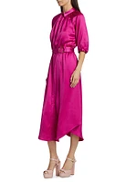 Janiyah Satin Belted Midi-Shirtdress