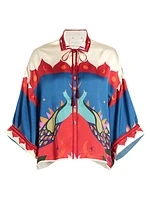 Peacock-Print Satin Shirt