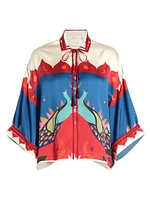 Peacock-Print Satin Shirt