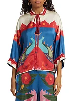 Peacock-Print Satin Shirt