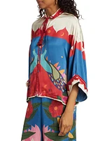 Peacock-Print Satin Shirt