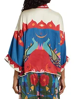 Peacock-Print Satin Shirt