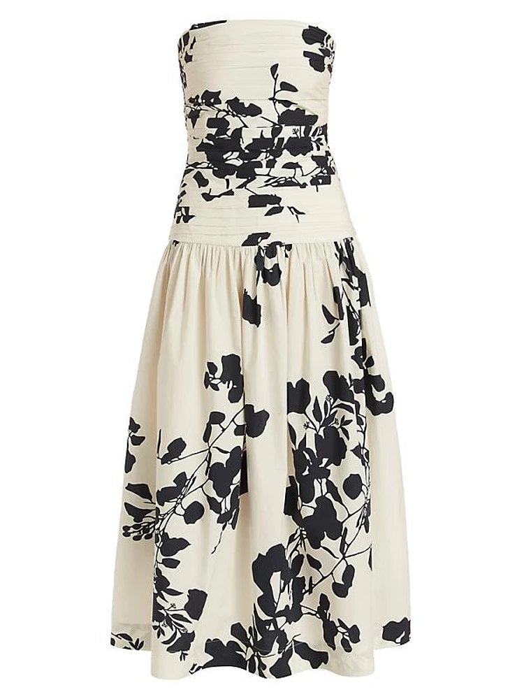 Malla Floral Cotton Strapless Midi-Dress