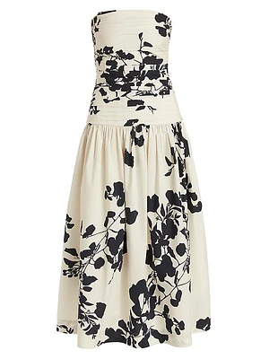 Malla Floral Cotton Strapless Midi-Dress