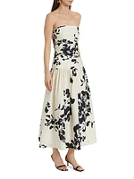 Malla Floral Cotton Strapless Midi-Dress