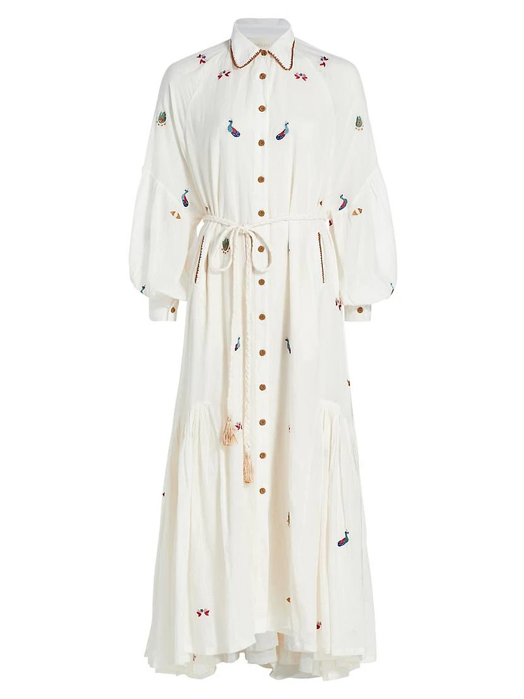 Lin Embroidered Belted Maxi Dress