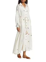 Lin Embroidered Belted Maxi Dress