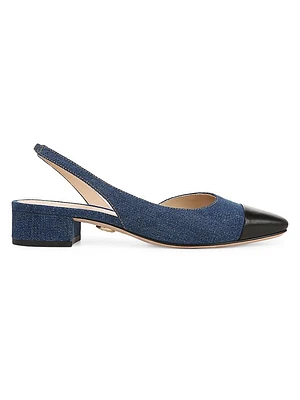 Cecile 50MM Denim & Leather Slingback Pumps