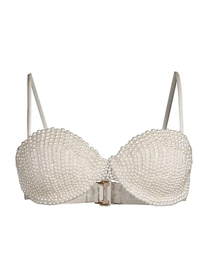 Faux Pearl Beaded Bikini Top