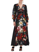 Embellished Floral Silk Maxi Dress