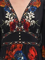 Embellished Floral Silk Maxi Dress