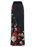 Floral Silk Wide-Leg Pants