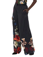 Floral Silk Wide-Leg Pants