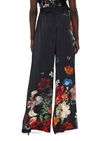 Floral Silk Wide-Leg Pants