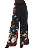 Floral Silk Wide-Leg Pants