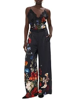 Floral Silk Wide-Leg Pants