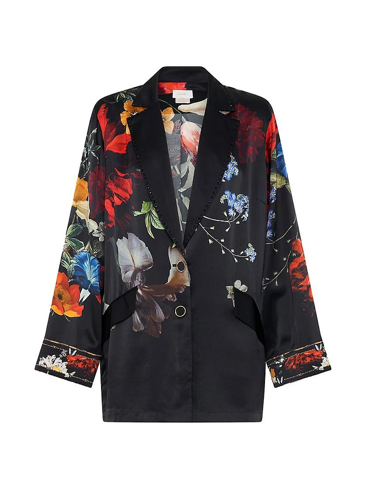 Relaxed Floral Silk Suit Jacket