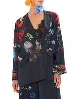 Relaxed Floral Silk Suit Jacket