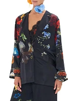 Relaxed Floral Silk Suit Jacket